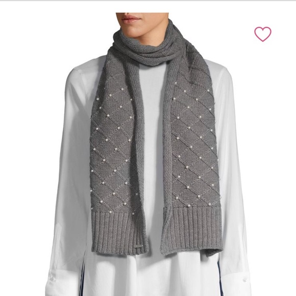 Karl Lagerfeld black knit scarf with pearls - Picture 2 of 8